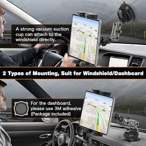 Heavy-Duty 360° Adjustable Tablet Mount for Vehicles and Kitchens – Versatile Stand for i Pad Pro/Air/Mini, Cellphones & More – Secure Dashboard & Windshield Holder for Effortless Access and Optimal Viewing