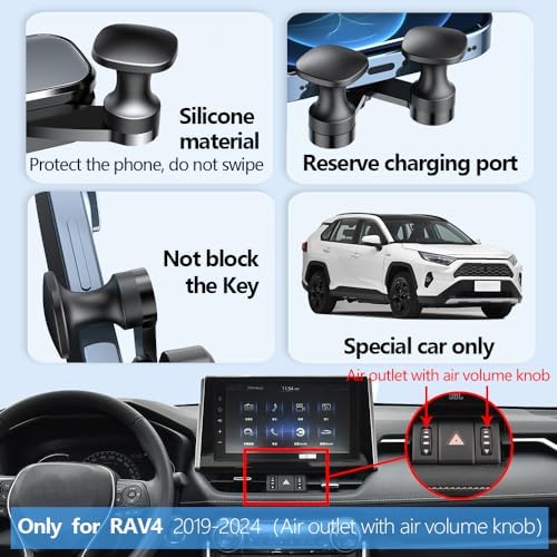 Premium Gravity Phone Holder for 2019-2025 Toyota RAV4 – Auto Lock Design for Secure Navigation & Hands-Free Operation – Compatible with LX, XLE, Hybrid, LE, SE, Prime, & Woodland Models – Tool-Free Installation & Adjustable Viewing Angles for Enhanced Driving Safety