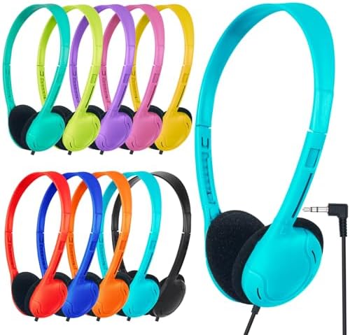 Vibrant Classroom Essential: Bulk Pack of 15 Kids Headphones – Durable Wired Earphones with Universal 3.5 mm Jack for Students, Toddlers, and Teens – Comfortable Fit with Multi-Color Options to Boost Engagement and Enhance Learning Experiences