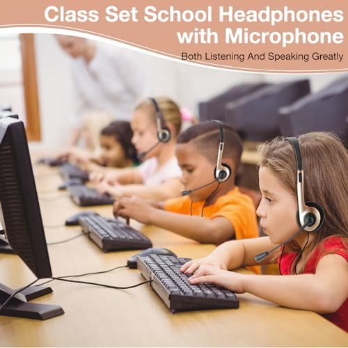 Yunsailing 30-Pack Classroom Headphones with Microphone – Lightweight, Adjustable On-Ear Earphones for Enhanced Student Engagement | Perfect for School, Remote Learning & Group Activities | Durable 3.5 mm Jack for Clear Audio Communication