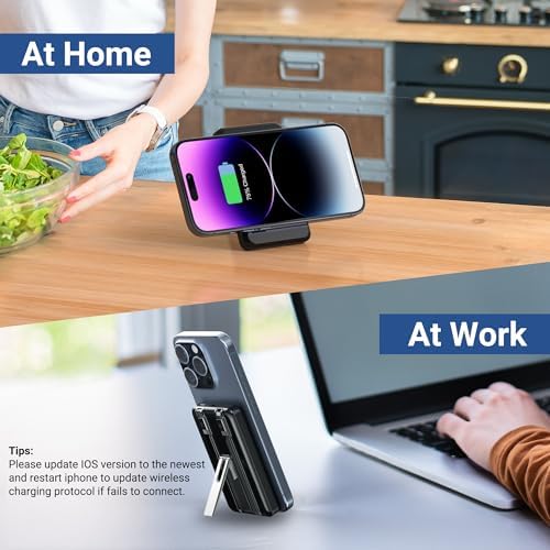 Revolutionary Mag Safe 10,000 m Ah Wireless Power Bank – Ultra-Fast Charging, 4 Outputs with Dual Built-in Cables, Magnetic Design for i Phone 15/14/13/12 Pro/Max/Plus, Integrated Kickstand for Effortless Viewing, Versatile USB-C & Micro USB Inputs – Perfect Travel Companion for On-the-Go Charging