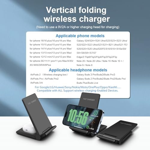 25 W Dual Wireless Charging Station – Foldable Fast Charger for i Phone 16/Pro/15/14/13/12/11/Plus/SE/X & Samsung/LG Devices – Portable Induction Pad with Air Pods Compatibility – Intelligent Overcharge Protection for Home & Office Use
