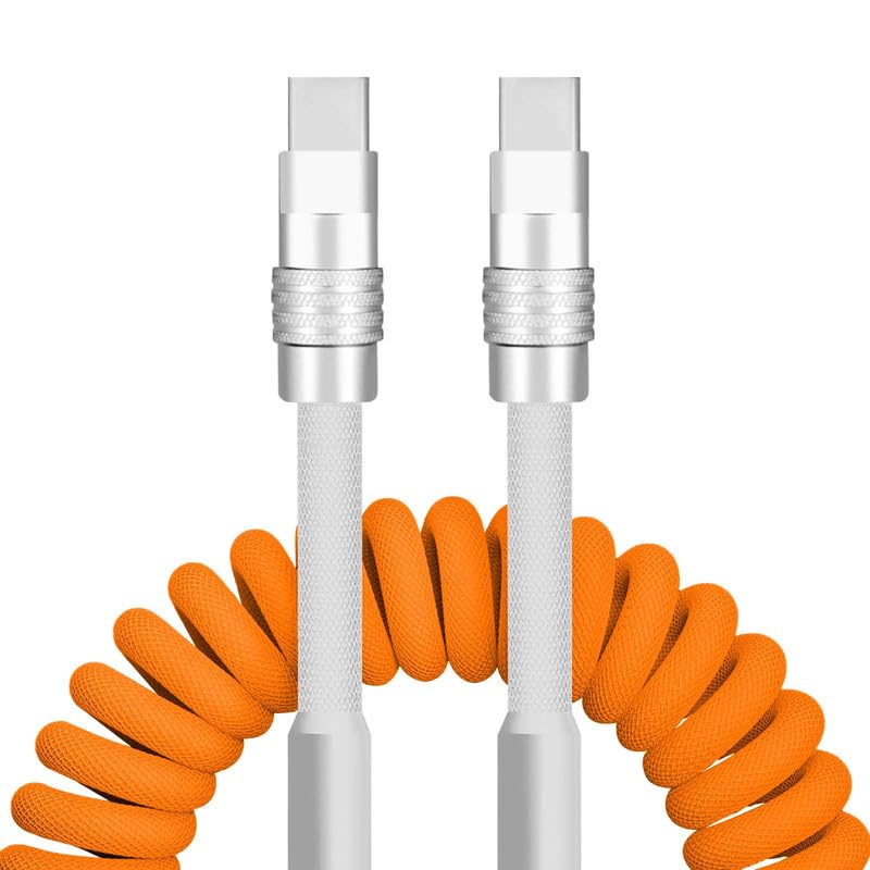 Dynamic Curly Chubby Coiled USB C Cable: 240 W Fast Charge Retractable Spiral Braid Cord for Carplay & Android Auto, Versatile Length 2.29 FT to 3.6 FT, Sleek Black and Red Design, Enhanced Compatibility for All USB-A to Type-C Devices