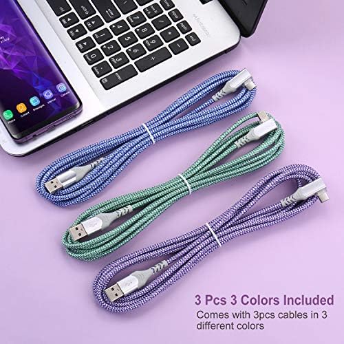 10 FT USB to C Cable 3 Pack – Fast Charging Right Angle Nylon Braided Charger for i Phone 16, Samsung Galaxy S25 & More – Superior Durability & Enhanced Comfort for Gaming & Streaming – Universal Compatibility for All Devices