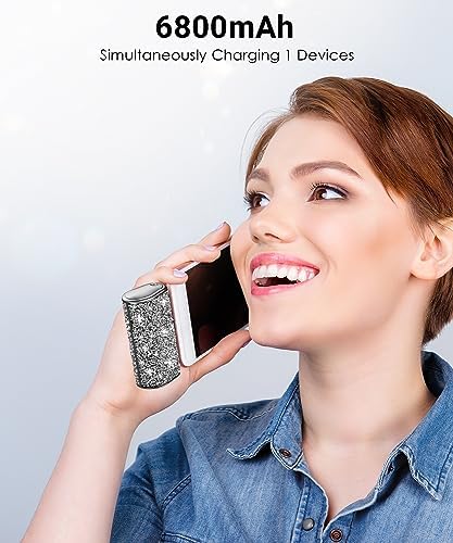 Chic Gray Bling Portable Power Bank – 6800 m Ah Fast Charger with Type-C Connector and Built-in Flashlight for i Phone 15 & Android Devices – Ultra-Compact Design for Stylish On-the-Go Charging and Emergency Preparedness