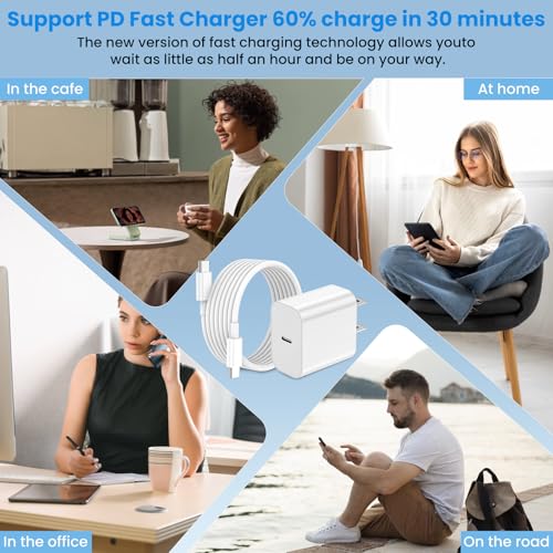 Rapid Charge i Phone 16 & 15 Accessory Set – 3-Pack 20 W USB-C Charger Blocks with 6 FT Type C Cables for Ultimate Efficiency and Compatibility – Perfect for i Phone 16/15, Plus, Pro, and Pro Max Models – Enhanced Durability and Flexibility for On-the-Go Charging