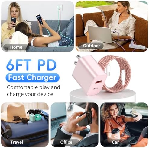 High-Speed 20 W Dual-Port Wall Charger Set with 6 FT USB-C Cable – 4-Pack Premium Fast Charging Solution for i Phone 16/15 & i Pad Pro 12.9″/11″ – Versatile, Compact, and Reliable Power Adapter for Home, Office, and Travel Needs – Enhance Charging Efficiency with Superior Durability and Ultra-Fast Performance for Multiple Devices