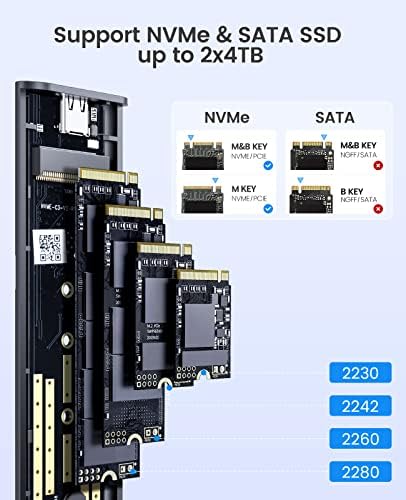 ORICO Dual M.2 NVMe SSD Docking Station – High-Speed USB 3.2 Gen2 Aluminum Adapter for PCIe M-Key & B&M Key SSDs (2230/2242/2260/2280), Tool-Free Design, Up to 4 TB Storage Capacity – Ultimate Performance & Versatility for Tech Enthusiasts