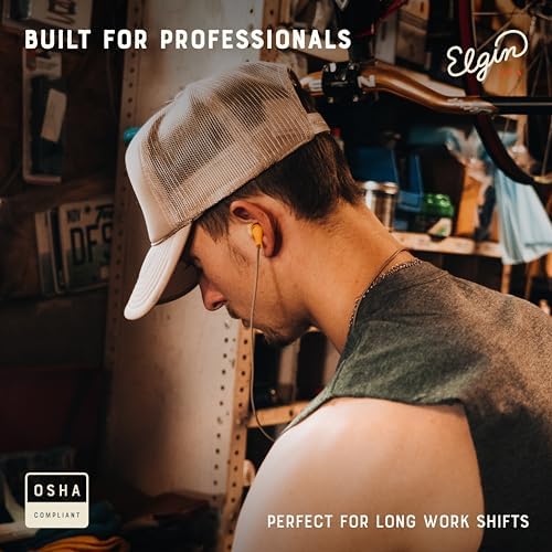 Elgin Ruckus OSHA Compliant Wireless Bluetooth Earplug Headphones – Advanced Noise Cancelling Earbuds with 25 d B Hearing Protection, 12-Hour Battery Life, and IP65 Sweatproof Design for Professionals – Superior Audio Clarity and Communication for Workplace Safety and Outdoor Adventures