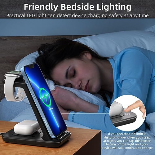 Ultimate 3-in-1 Wireless Charging Station for i Phone, Apple Watch, and Air Pods – Fast Charge with Ergonomic Design, Enhanced Compatibility, and Safety Features for Home, Office, and Travel Use