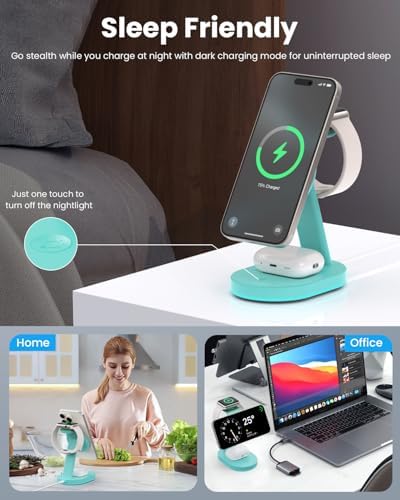 Ultimate 3-in-1 Wireless Charging Station for i Phone, Apple Watch, and Air Pods – Qi2 Certified 15 W Magnetic Charger with 30 W USB-C Adapter & Integrated Night Light – Streamlined Design for i Phone 16/15/14/13/12 – Superior Speed and Enhanced Compatibility for Modern Tech Users