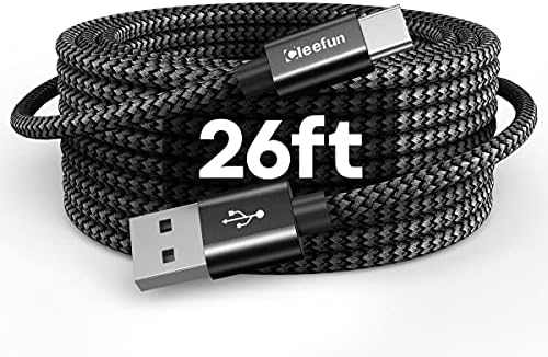 CLEEFUN 26 ft Long USB C Charging Cable – Premium Nylon Braided USB A 2.0 to Type C Cord for Fast Charging & Data Transfer, Ideal for PS5 Controller, Nintendo Switch, Galaxy Note, and USB-C Devices – Unmatched Durability and Flexibility