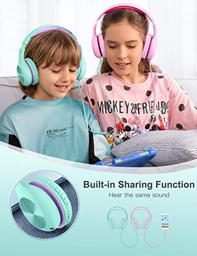 Premium Kids Over-Ear Headphones with Built-In Microphone – Safe Volume Control, Lightweight Dark Green Design for Online Learning & Travel, HD Sound Quality, Collaborative Audio Sharing Feature for Enhanced Learning Experiences