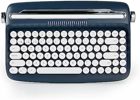 YUNZII ACTTO B303 Wireless Typewriter Keyboard – Adorable Sweet Mint Retro Design with Bluetooth Connectivity for Seamless Multi-Device Typing – Integrated Stand for Tablets, Phones, PCs – Perfect for Windows, Mac, Android Users – Elevate Your Workspace with Vintage Charm and Enhanced Typing Speed