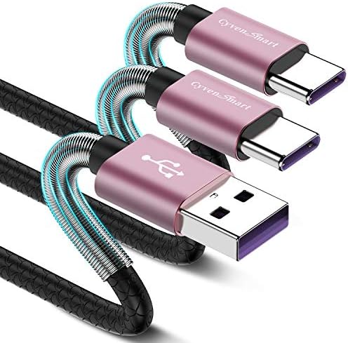 Cyven Premium 3 ft USB Type C Cable Duo Pack – Fast Charge & Data Transfer Cord, Durable TPE Construction, Compatible with Samsung Galaxy A Series, LG V Series, and More – Stylish Pink Design for Enhanced Performance and Versatility