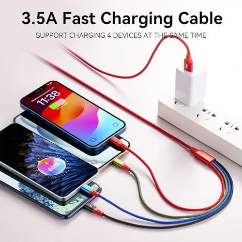 Versatile 4-in-1 Braided Multi USB Charging Cable with Fast Charging Support – Durable 4 A Charging Cord for Smartphones, Tablets, and Gaming Devices – 2 Pack (4 Ft) with IP/USB C/Micro Ports for Seamless Compatibility and Enhanced Performance