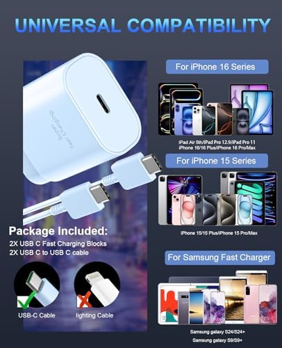 30 W Ultra-Fast USB C Wall Charger with 10 FT Cable in Stylish Purple Gradient | Rapid Charging Solution for Phone 15 Series & S24 Ultra Plus | Compact & Versatile Power Adapter for Modern Devices