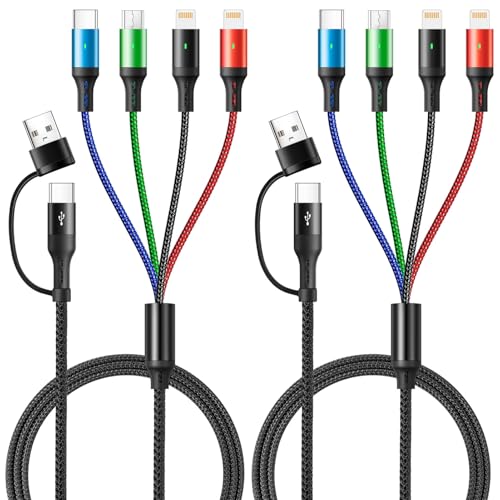 5 in 1 Multi Charging Cable 3.5A, Multi Fast Charging Cord USB A/C to Type C/Micro USB/Lightning Universal Braided Charger Cable,Multi Charger for Cell Phones,iPhone,Galaxy (2, Black, 4Feet) – Enhanced Compatibility and Speed