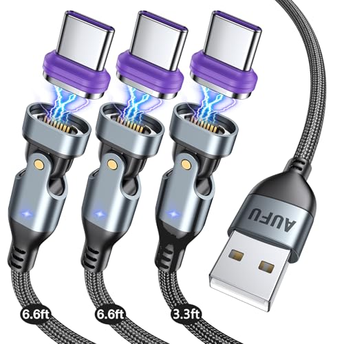AUFU 16PIN USB C Magnetic Charging Cable (3Pack, 3.3/6.6/6.6ft), 180° Rotation Magnet Charger Cable/Magnetic USB C Cables/Magnet Phone Charger/Data Transfer Charging Cables for Phone/Tablet/Laptop – Enhanced Compatibility and Speed