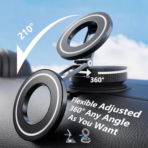 Vacuum Suction Cup Phone Mount, 360° Adjustable Magnetic Phone Holder for Car – [89+lbs Strongest Suction & 2800gf Magnetic] Swivel Lock for Car/Gym/Mirror/Shower – Enhanced Compatibility and Speed