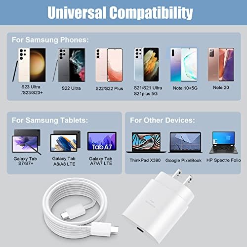 Elevate Your Charging Experience: 25 W USB C Fast Charge Block with 10 Ft Type C Cable for Samsung Galaxy S21-S24 & Note 20 – Optimal Power Delivery for Home and Travel – Exceptional Speed, Enhanced Safety Features, and Ultimate Compatibility for Android Devices