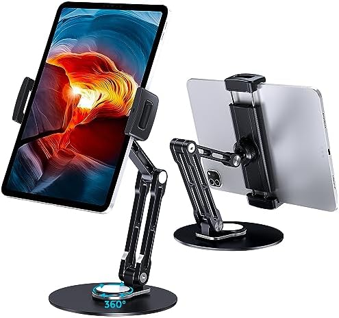 Premium Aluminum 360° Rotating Tablet Stand Holder for i Pad – Adjustable Height & Angle, Secure Non-Slip Base, Perfect for i Pad Air, Mini, Pro 11/13 & More – Ultimate Versatility for Work, Entertainment & Video Calls