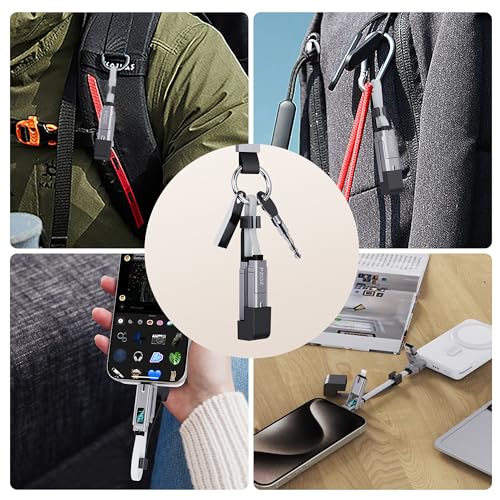 PZOZ 4-in-1 Keychain Fast Charging Cable – Ultra-Portable LED Display Charger for i Phone, Samsung & More – 140 W Multi-Device Power Solution with Durable Design for Everyday Use