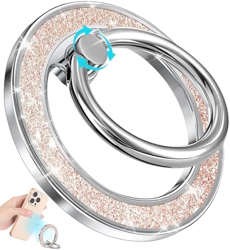 Glamorous Blue Glitter Mag Safe Phone Ring Holder – Stylish Magnetic Grip for i Phone 16, 15, 14, 13 Pro Max & Plus – Secure Finger Stand for Enhanced Control and Protection – Effortless Attachment and Detachment for Fashion-Forward Users