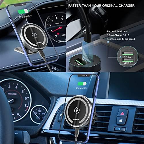 Mag Safe Car Mount Charger for i Phone 12-16 Pro, Pro Max, Plus & Mini – Fast 36 W QC 3.0 Wireless Charging with Strong Magnetic Hold for Dashboard and Vent – Sleek Dark Black Design for Ultimate Device Security and Accessibility on the Road