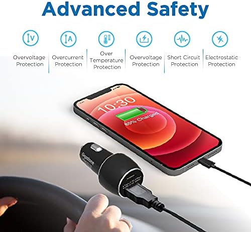Gigastone USB C Car Charger 45 W Dual Port Fast Charging Adapter – PD3.0 & QC3.0 Compatible with i Phone 15, Galaxy S23, Pixel and More – Ultra-Compact, High-Speed Charging Solution for On-the-Go Convenience