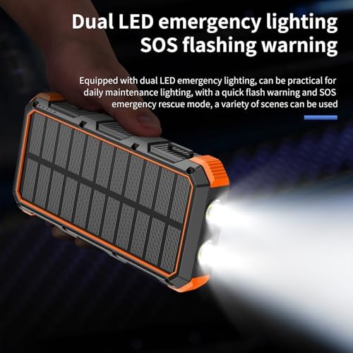 Ultimate 49,800 m Ah Solar Power Bank – Wireless Fast Charging with QC 3.0, 8 Outputs & 4 Inputs, Emergency SOS Flashlight – Durable Outdoor Charger for All Mobile Devices in Bold Orange – Ideal for Camping, Hiking & Travel