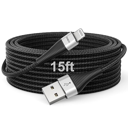15 FT Extra Long i Phone Charger Cable – Apple MFi Certified Braided Lightning Cable for Fast Charging – Compatible with i Phone 14 Pro Max, 13, 12, 11, X, XR, XS, SE, 8, 7, 6, 5 & i Pad – Durable Black Design for Ultimate Convenience and Mobility