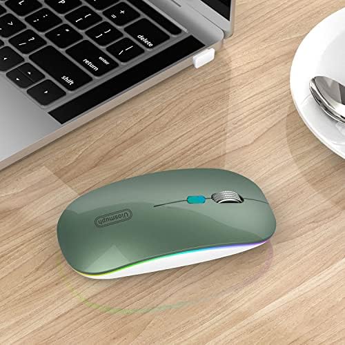 Uiosmuph G12 Slim Rechargeable LED Wireless Silent Mouse – Ultra-Portable USB Optical Computer Accessory with Type C Adapter for Seamless Compatibility and Noise-Free Operation in Blackish Green