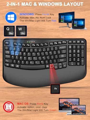 Revolutionize Your Typing with the EDJO Ergonomic Wireless Keyboard – Comfortable Wave Keys & Integrated Wrist Rest for Natural Hand Positioning, 2.4 GHz Connectivity for PCs and Macs, Sleek Black Design Perfect for Home and Office Use – Ideal for Long Hours of Productive Work or Gaming Sessions
