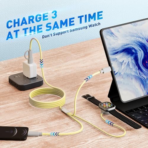 Ultimate 3-in-2 USB C Charging Cable for Apple Watch Ultra, SE & Series 1-8 – 4 FT Multi-Device Fast Charger in Stylish Gray – Sleek, Portable Solution for Effortless Power Anywhere – Streamlined Charging for Smartwatches and More