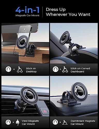 LISEN Mag Safe Car Phone Holder for i Phone 16-12 Pro Max – Strong Magnetic Dashboard & Vent Mount – Stylish Purple Design – Effortless Installation & Wireless Charging Support for Ultimate Driving Safety