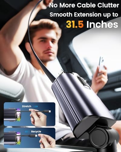 Transform Your Drive with a Multi-Port Retractable Car Charger & Air Freshener Diffuser – Fast USB-C Charging with Star Lights for i Phone & More – Ultimate Car Accessory for Enhanced Ambiance and Organization