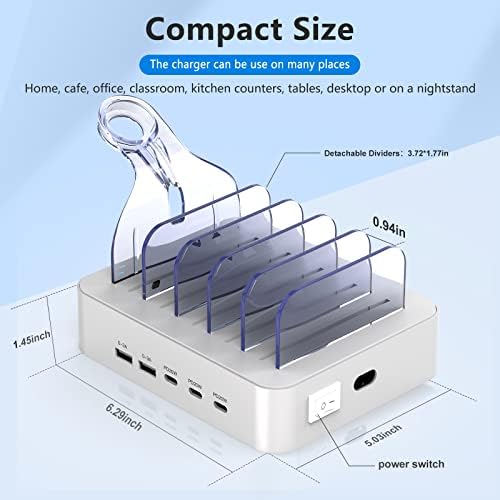 MSTJRY 90 W USB C Charging Station – Versatile 5-Port Fast Charger for i Phones, i Pads, Tablets & Air Pods – Customizable Charging Dock with Adjustable Dividers for Home, Office & Classroom – Optimal Compatibility & Safety Features