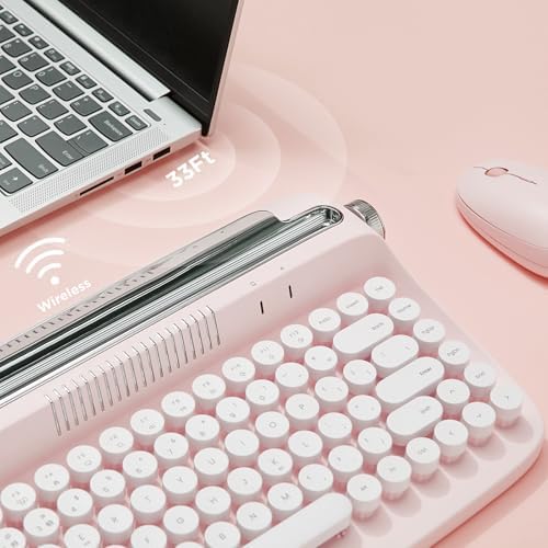 YUNZII ACTTO B303 Wireless Typewriter Keyboard – Adorable Sweet Mint Retro Design with Bluetooth Connectivity for Seamless Multi-Device Typing – Integrated Stand for Tablets, Phones, PCs – Perfect for Windows, Mac, Android Users – Elevate Your Workspace with Vintage Charm and Enhanced Typing Speed