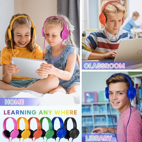 Classroom Audio Excellence: 10-Pack Durable Wired Headphones for Students – Adjustable Comfort, Enhanced Device Compatibility, Lightweight Design for Effortless Portability, Ideal for Group Learning and Focused Study Sessions