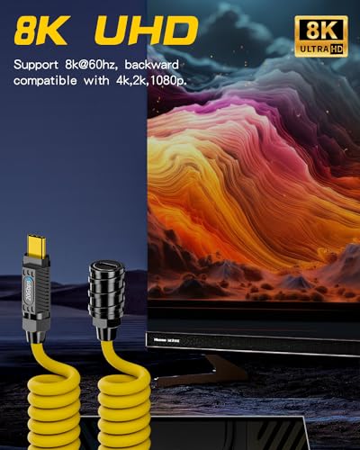 Premium Poyiccot Coiled USB C to USB C Cable – 140 W Power Delivery, 20 Gbps High-Speed Data Transfer, 8 K Video Output | Durable Spring Design for Tangle-Free Travel | Perfect for i Phones, Mac Books & More | 5 ft Length for Effortless Organization and Versatile Use