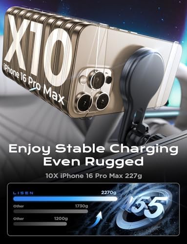 LISEN Qi2 15 W Mag Safe Car Mount Charger – Fast Wireless Charging Solution for i Phone 16 Pro Max, 15/14/13 Mini & Samsung Devices – Secure Magnetic Vent Holder for Hands-Free Navigation – Sleek, Durable Design for Enhanced Driving Convenience