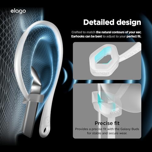 Ergonomic Anti-Slip Ear Hooks for Samsung Galaxy Buds 3 & 3 Pro – elago’s Premium Comfort Enhancements for Secure Audio Enjoyment (White)