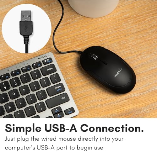 Sleek Silent Wired Computer Mouse for Mac & PC – Macally Ergonomic USB Optical Mouse with Adjustable DPI for Ultimate Precision – Compact, Lightweight Design Ideal for Office & Travel – Noise-Free Clicks for Distraction-Free Work Sessions