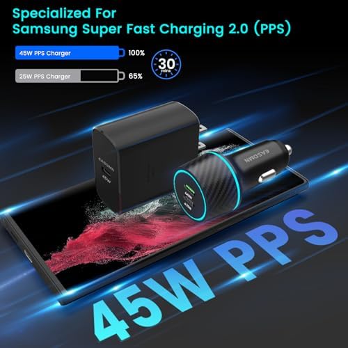 Dual 45 W USB-C Fast Charger Pack with 10 FT & 6.6 FT Type C Cables – Ultimate Compatibility for Galaxy S24 Ultra/S23/S22/Note 10+/Tab S9 – Super Speed PPS Technology for Efficient Home & Car Charging