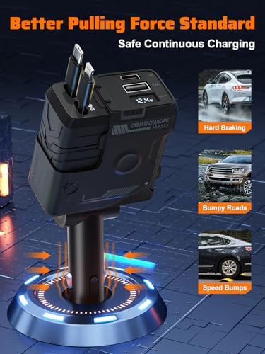 Celestial Power: 4-in-1 Starlight Retractable Car Charger with Fast Dual USB Ports – Compatible with i Phone 15/14/13 – Innovative Tangle-Free Charging Solution for Enhanced Portability and Style