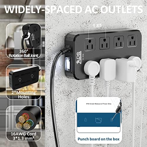 Weatherproof Outdoor Power Strip with 8 Wide Outlets & 3 USB Charging Ports – 6 FT Heavy-Duty Extension Cord, 1875 W Surge Protection, ETL Listed for Safe and Reliable Use in Any Weather – Perfect for Holiday Lights and Garden Tools