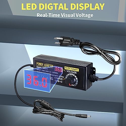Versatile 108 W Adjustable DC Power Supply with LED Voltage Display – Ultimate Multi-Device Converter for 9 V to 36 V Needs, Featuring 14 Interchangeable Tips & Polarity Adapter for Enhanced Compatibility and Efficiency