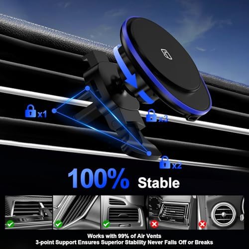 Revolutionary Magnetic Wireless Car Charger Mount for Samsung Galaxy S25 Ultra & i Phone 16 Series – 15 W Fast Charging Air Vent Holder with Enhanced Compatibility & One-Hand Operation for Effortless Navigation and Communication