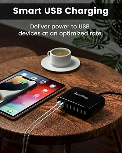 High-Efficiency 8-Port USB Charging Station by SUPERDANNY – Compact Multi-Device Hub for i Phone, i Pad, Galaxy, Air Pods & More – Advanced Safety Features for Fast, Reliable Charging in Home or Office Environments